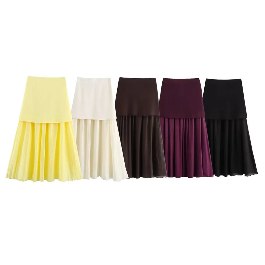 Damen nan zweilagiger Maxi-Rock mit plissiertem Chiffon und hoher Taille Echo Archiv
