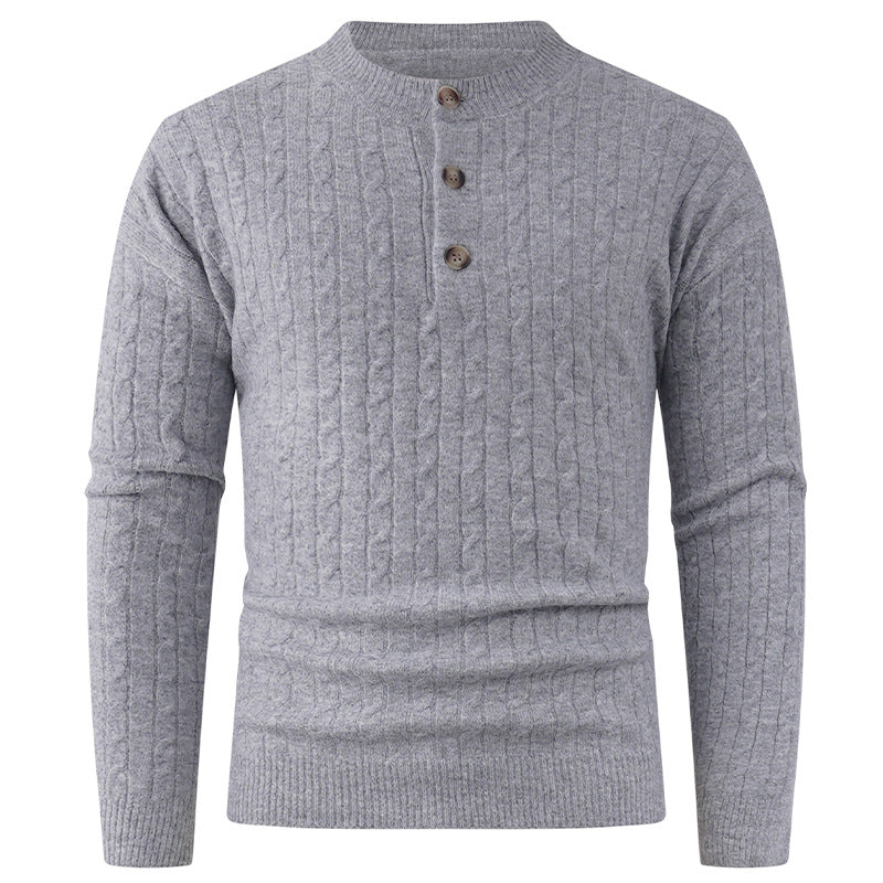 Herren Grobstrickpullover mit modernem Schalkragen und Knopfdetails Echoarchiv
