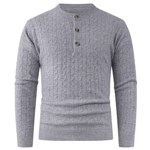 Herren Grobstrickpullover mit modernem Schalkragen und Knopfdetails Echoarchiv