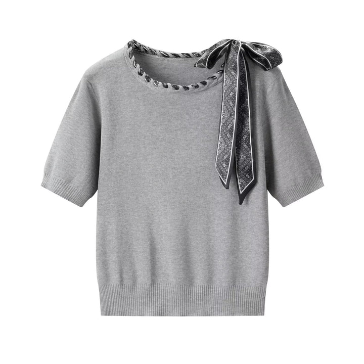 Damen Kurzarmpullover mit dekorativem Halsband und stylischem Schleifendetail Echo Archiv