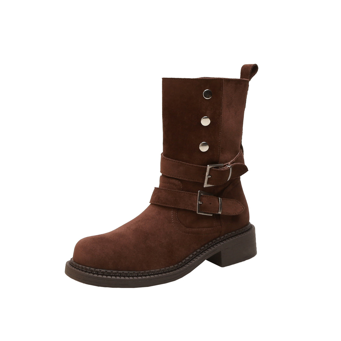 Damen Kurzschaft-Bikerboot aus Wildleder mit verstellbaren Schnallen und markantem Blockabsatz Echo Archiv