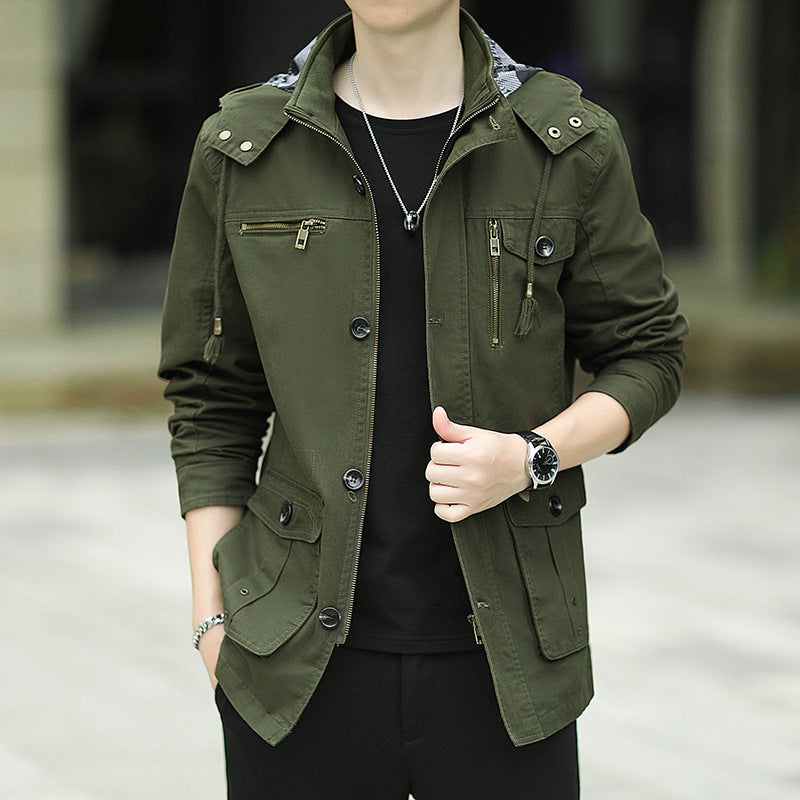 Herren leichte Canvas-Fieldjacke mit Kapuze, Multifunktionstaschen und Reißverschluss Echoarchiv