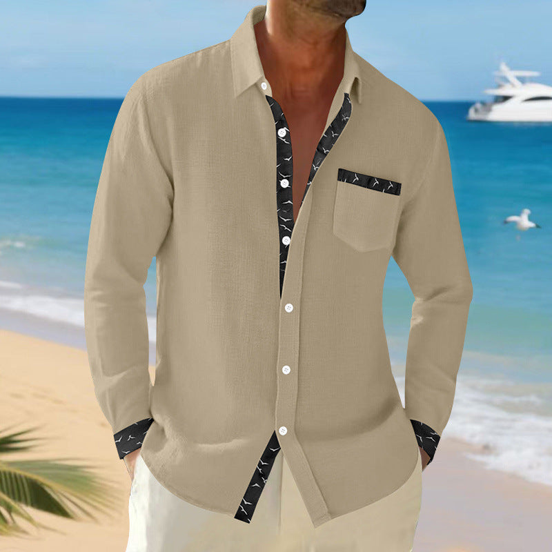 Herren langärmliges Casual-Hemd mit modischem Kragen und Brusttasche Echoarchiv