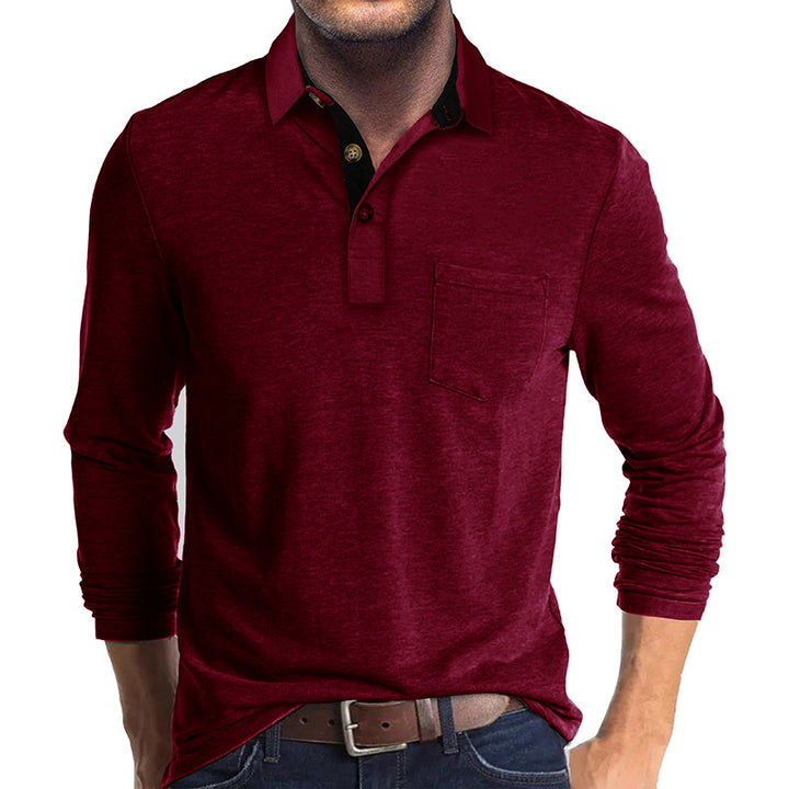 Herren Poloshirt mit langen Ärmeln und Brusttasche Echoarchiv