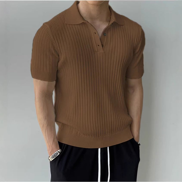Herren Elegantes Kurzarm-Strickpoloshirt mit Rippstruktur Echo Archiv