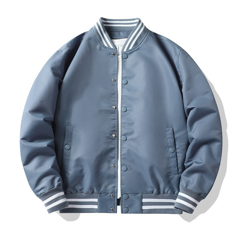 Men's retro-striped collar varsity snap-front satin-effect bomber jacket – Brevano