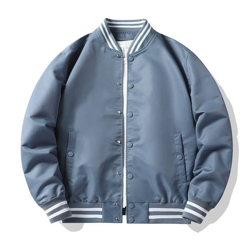Men's retro-striped collar varsity snap-front satin-effect bomber jacket – Brevano