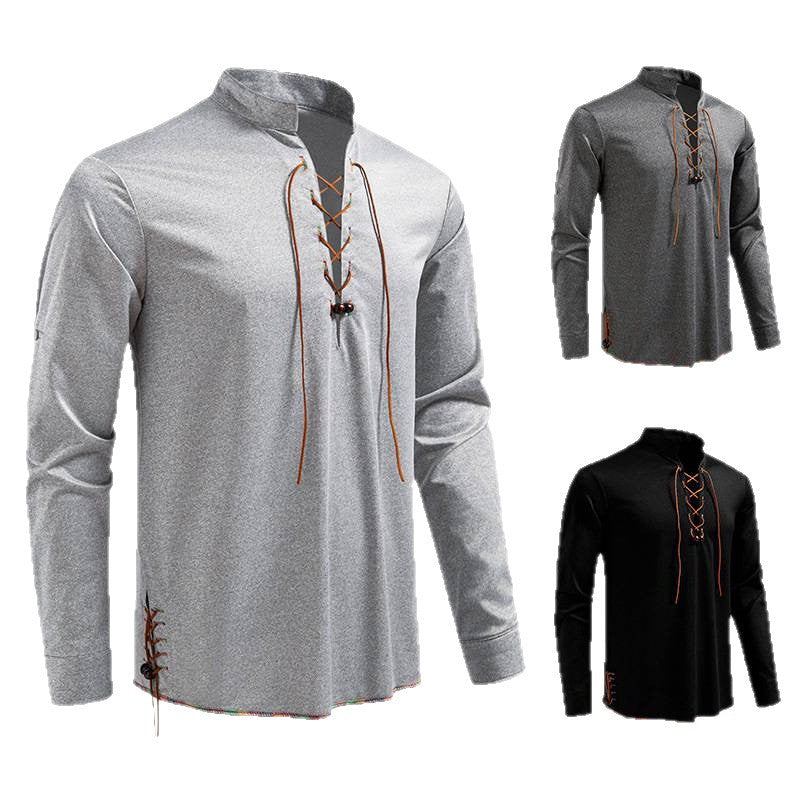 Herren Langarmshirt mit Kordelzug und Stehkragen Echoarchiv