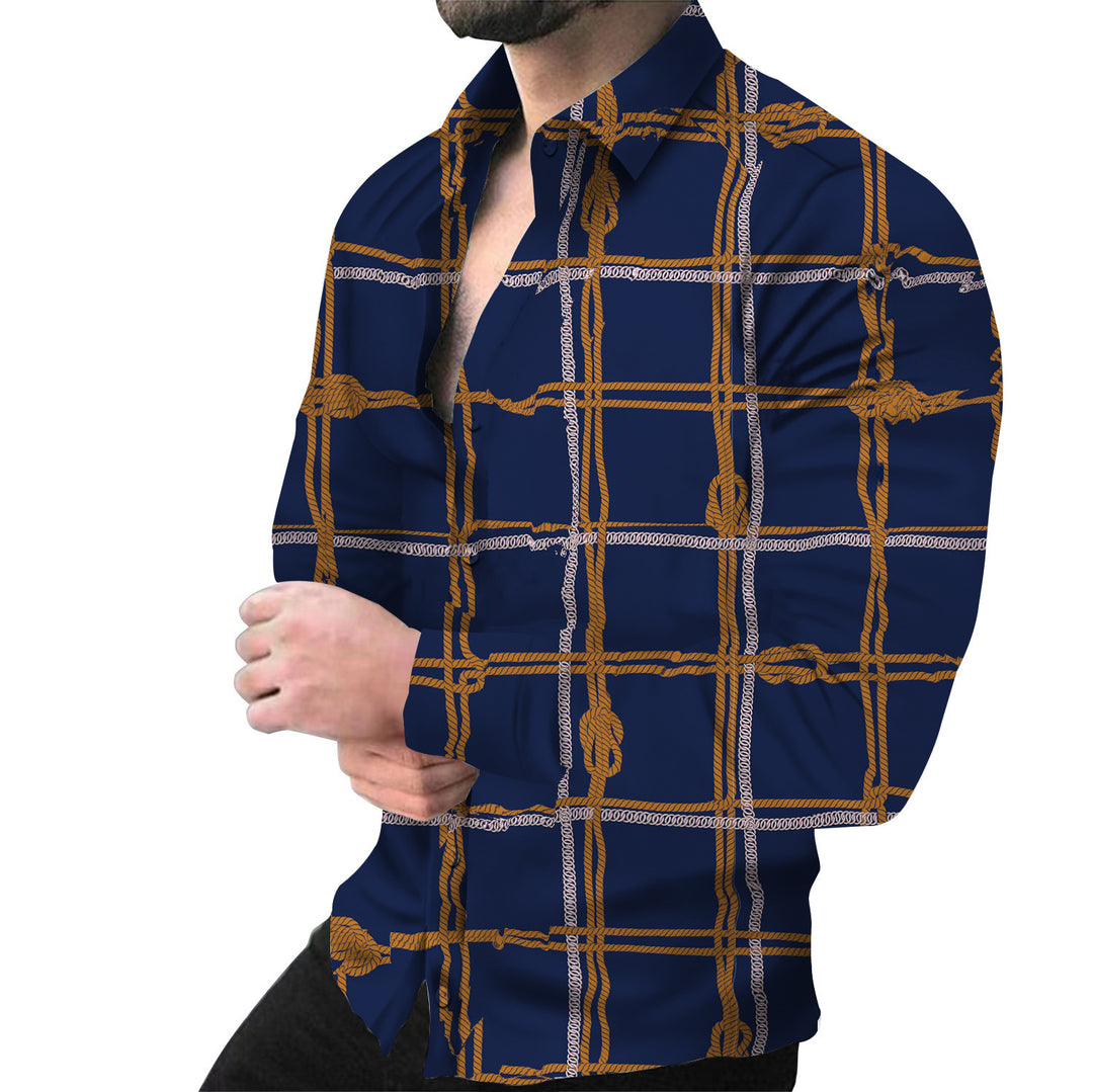 Herren Modernes Langarmhemd mit kreativem Kettenmuster Echoarchiv
