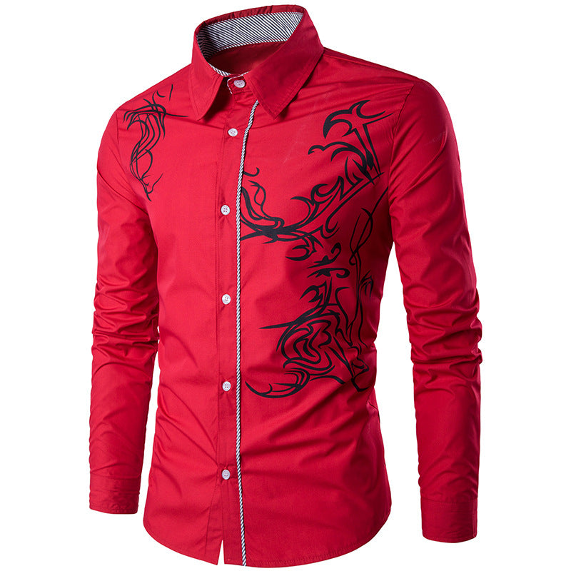 Herren nan figurbetontes Hemd mit Tribal-Print, verdeckter Knopfleiste und Kontrastkragen Echo Archiv