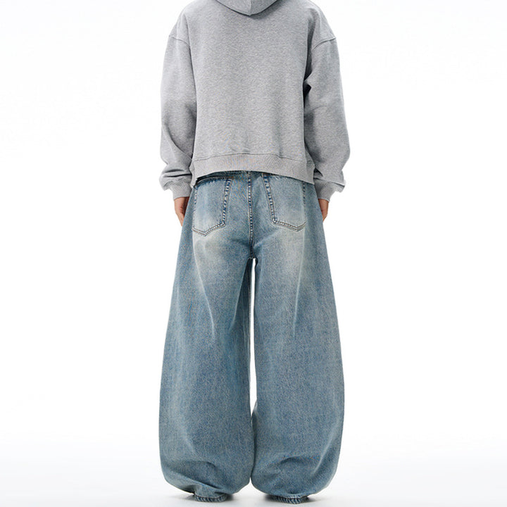 Damen Weitfallende Bodenlange Palazzodenim-Jeans mit Vintage-Fade und geradem Saum Echo Archiv