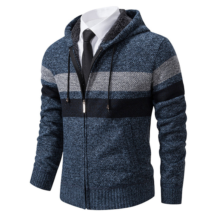 Herren nan gefütterte Kapuzen-Strickjacke mit Teddyfutter, durchgehendem Reißverschluss und kontrastierenden Streifen Echo Archiv