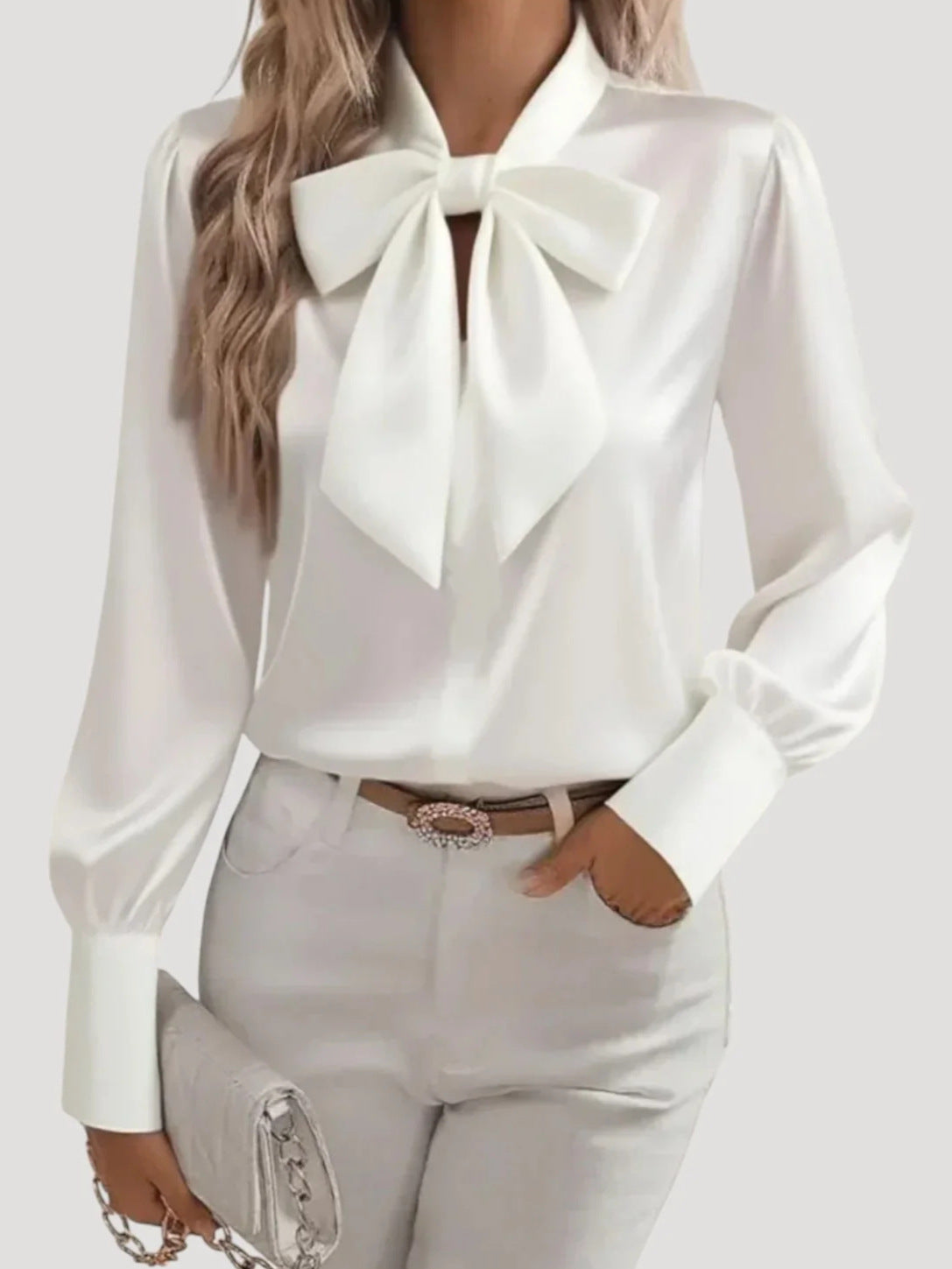 Damen elegante Bluse mit Schleifenkragen – Élovi