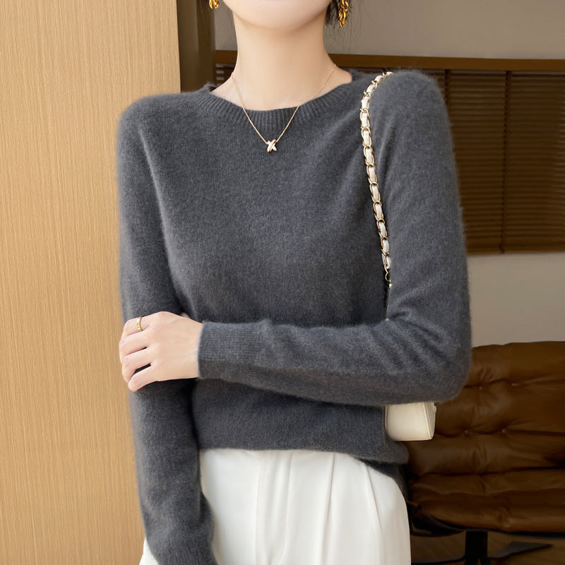 Damen Weicher Mohair‑Optik Rundhals‑Pullover mit feinem Rippsaum und leichter Oversize‑Passform Echoarchiv