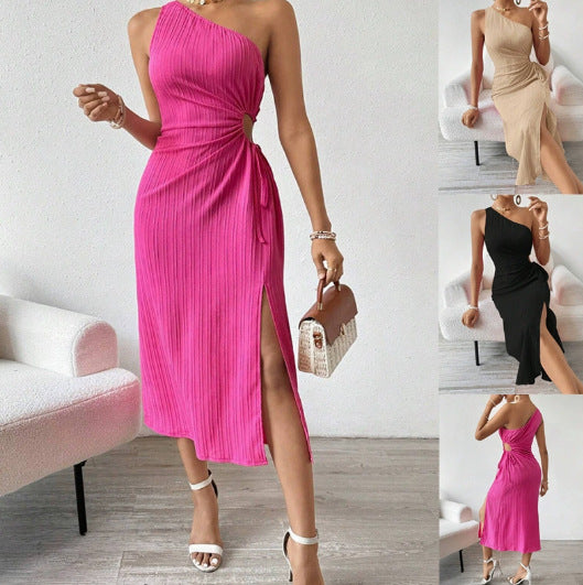Damen Einseitig geschnittenes Midikleid mit Rippstruktur, Cut-Out und seitlichem Schlitz Echo Archiv