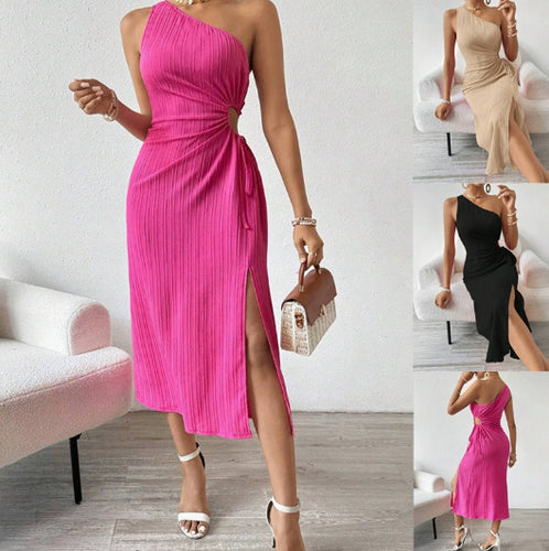 Damen Einseitig geschnittenes Midikleid mit Rippstruktur, Cut-Out und seitlichem Schlitz Echo Archiv