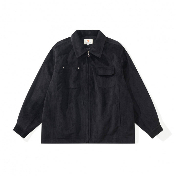 Unisex Kastenförmige Overshirt‑Jacke aus feiner Cordstruktur mit Brusttaschen und verdecktem Reißverschluss Echo Archiv