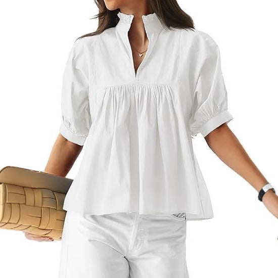 Damen elegante kurzärmlige Bluse mit Rüschendetails und lässigem Schnitt Echo Archiv