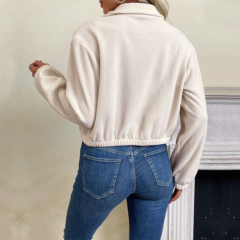 Damen Kurz geschnittene Fleece-Zipjacke mit Stehkragen und elastischem Saum Echoarchiv