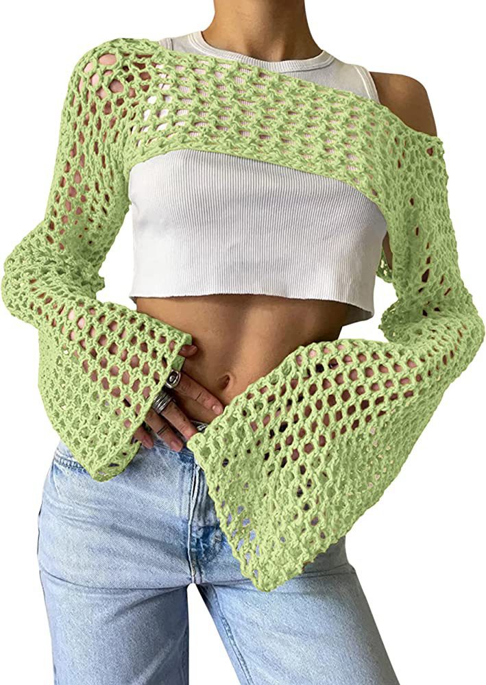 Damen gehäkeltes Langarm-Top mit Off-Shoulder-Design Echo Archiv