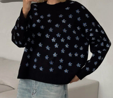 Damen Modischer Pullover mit floralen Mustern – Mavelle