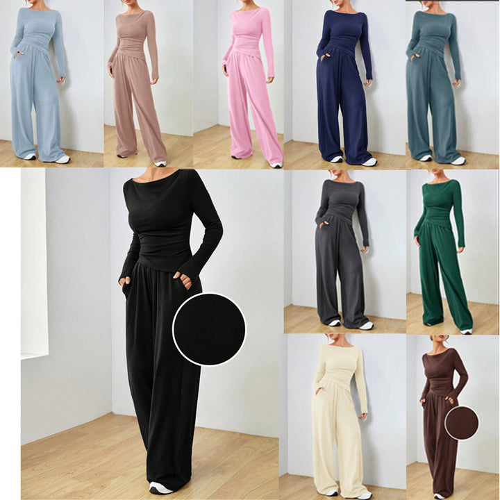 Damen Lässiges Two‑Piece Lounge‑Set mit U‑Boot‑Ausschnitt, taillierter Drapierung und weitem Palazzohose Echo Archiv