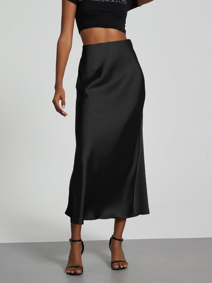 Damen Stilvolle Satin-Stretchrock mit hohem Bund und fließendem Schnitt Echoarchiv