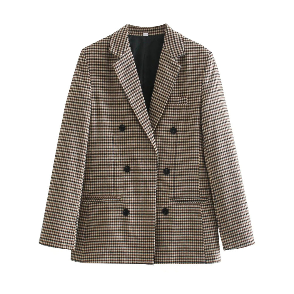 Damen Doppelreihiger Wollmix-Blazer im Glencheck/Hahnentritt mit leicht boxy Schnitt Echo Archiv