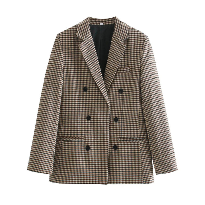 Damen Doppelreihiger Wollmix-Blazer im Glencheck/Hahnentritt mit leicht boxy Schnitt Echo Archiv