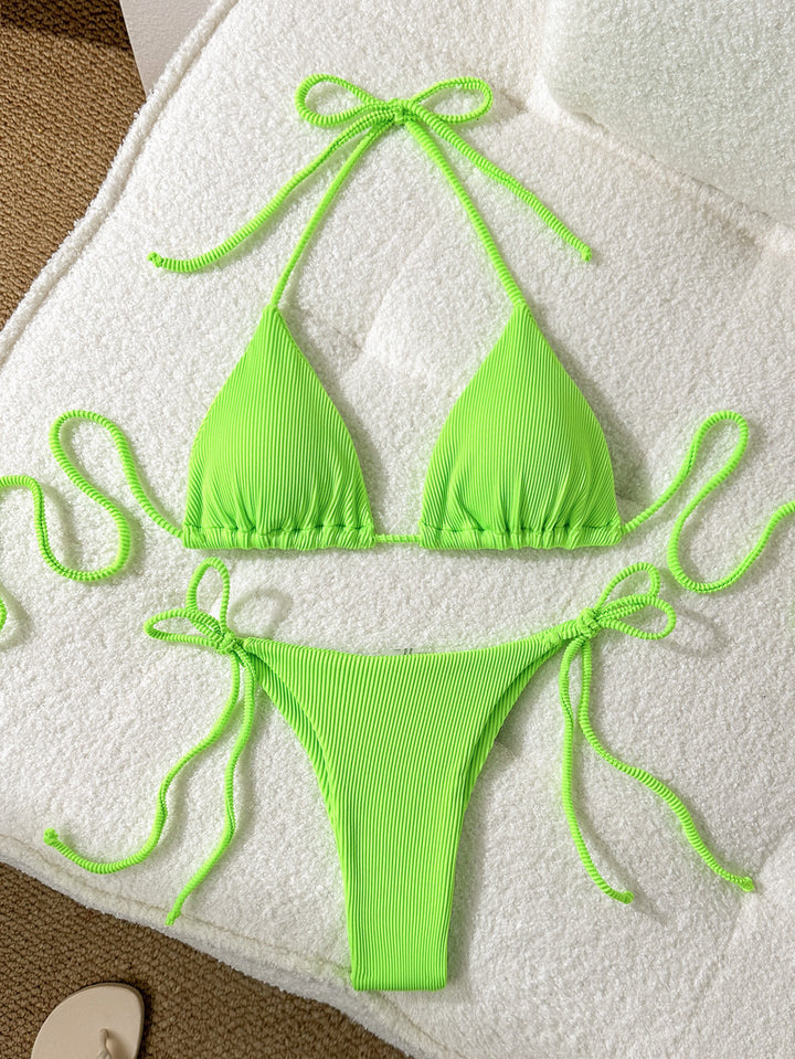 Damen Triangel-Bikini mit elastischen Bindebändern und Ripp-Optik Echo Archiv