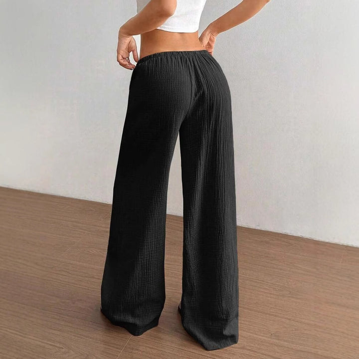 Damen weite Leinenoptik-Loungehose mit hohem Gummibund, Kordelzug & Crinkle-Struktur – Avérine