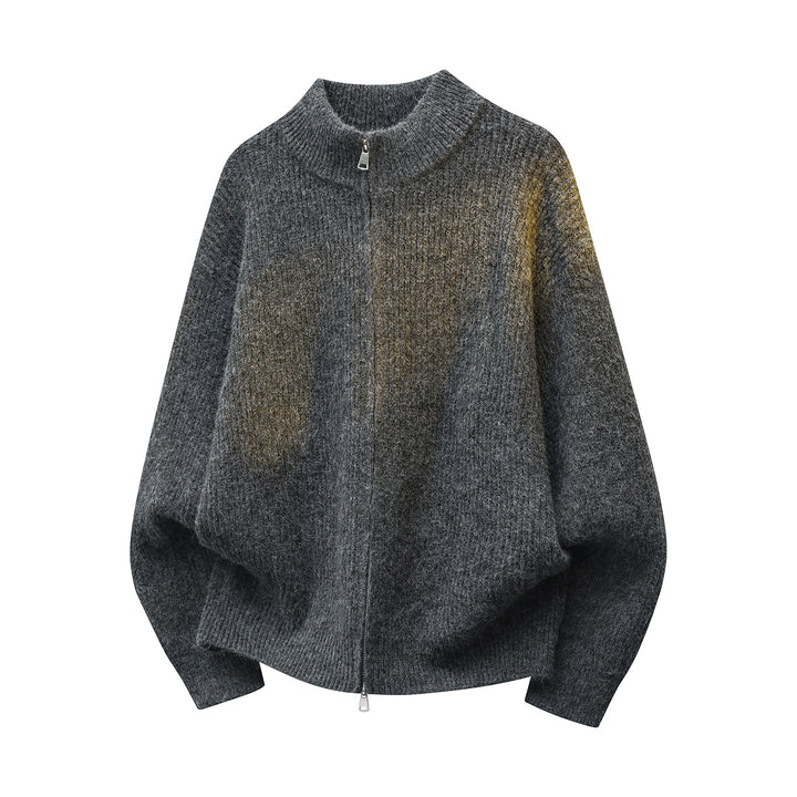 Unisex Oversize Strukturstrick-Halbzip-Cardigan mit Stehkragen & Zwei-Wege-Reißverschluss Echoarchiv