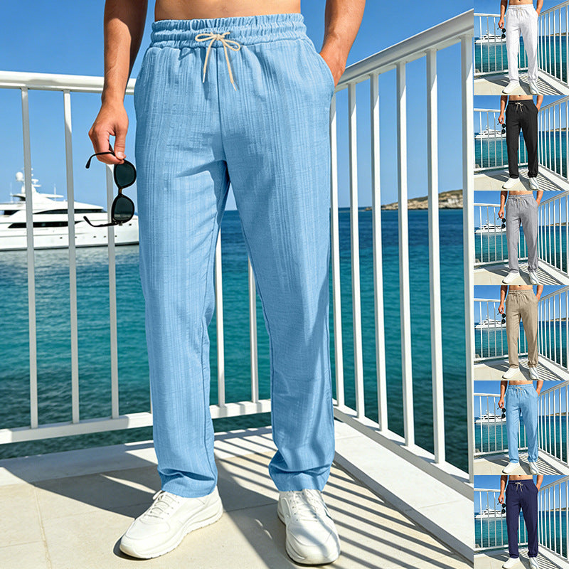 Herren nan Ferien-Loungehose aus atmungsaktivem Leinen‑Baumwollmix mit elastischem Bund und geradem Bein Echo Archiv