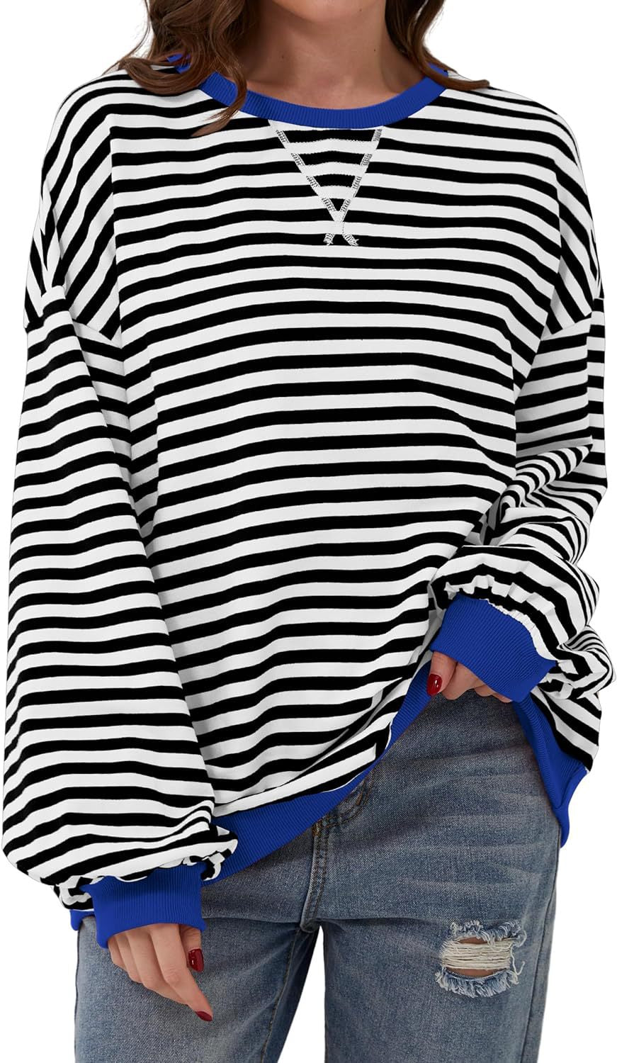 Damen Lässiger Sweatshirt mit bunten Streifen und weitem Schnitt – Avérine