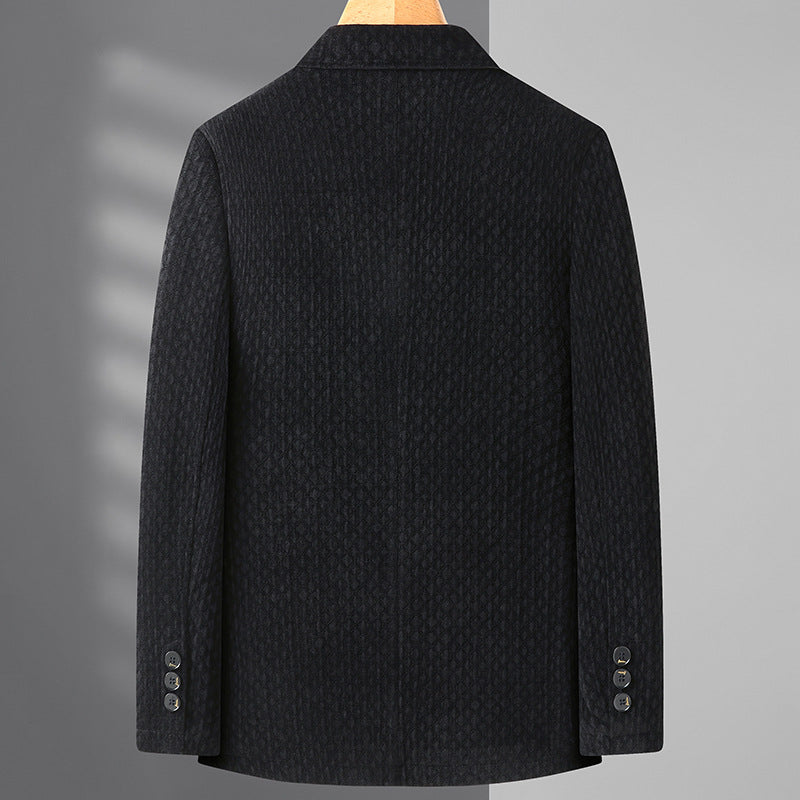 Herren Struktur-Blazer aus Wollmischung mit dezenter Diamantstruktur und schmalem Revers – Tianoro