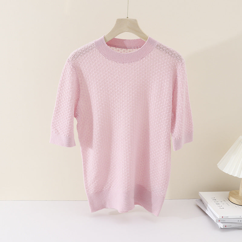 Damen Kurzärmeliges Feinstrickshirt mit Ajourstruktur und geripptem Saum Echo Archiv