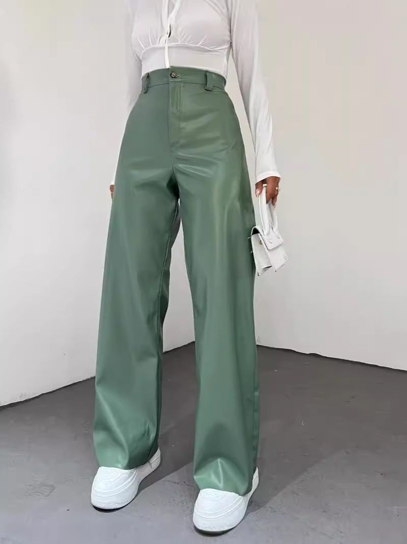 Damen Weite High-Waist-Hose aus Satinoptik mit weitem Bein Echoarchiv