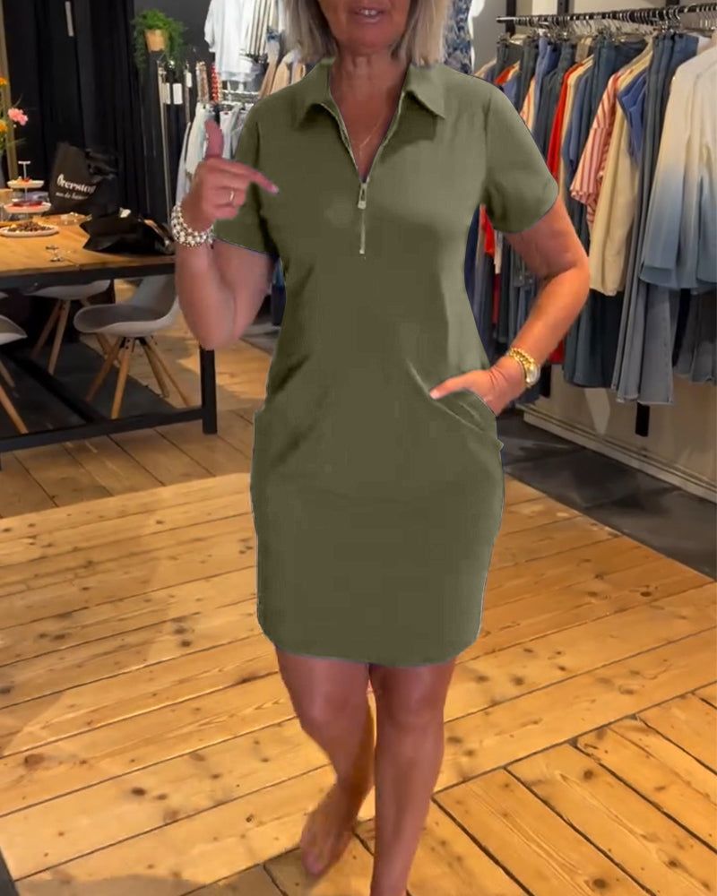 Damen nan legeres Polokleid mit Reißverschlusskragen, kurzen Ärmeln und praktischen Eingrifftaschen Echo Archiv