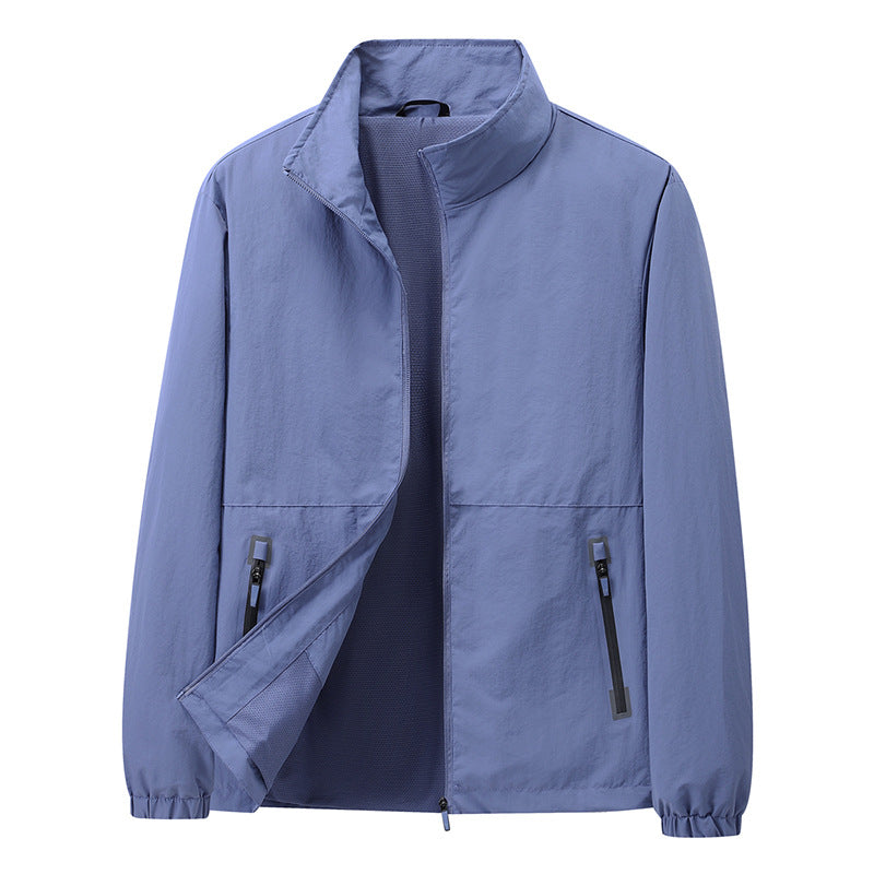 Herren Leichte Windbreaker-Outdoorjacke mit Stehkragen, Zweiwege-Reißverschluss und verdeckten Taschen Echoarchiv