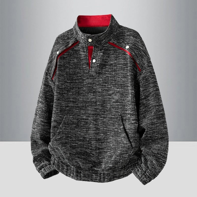 Herren Oversize Struktur-Halbzip-Strickpullover mit Stehkragen, Druckknopfblende & Kängurutasche Echoarchiv