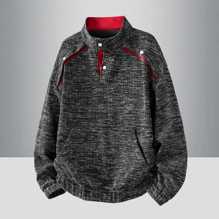 Herren Oversize Struktur-Halbzip-Strickpullover mit Stehkragen, Druckknopfblende & Kängurutasche Echoarchiv
