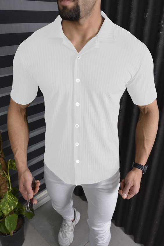 Herren Kurzarm-Hemd mit feinem Rippendesign Echoarchiv