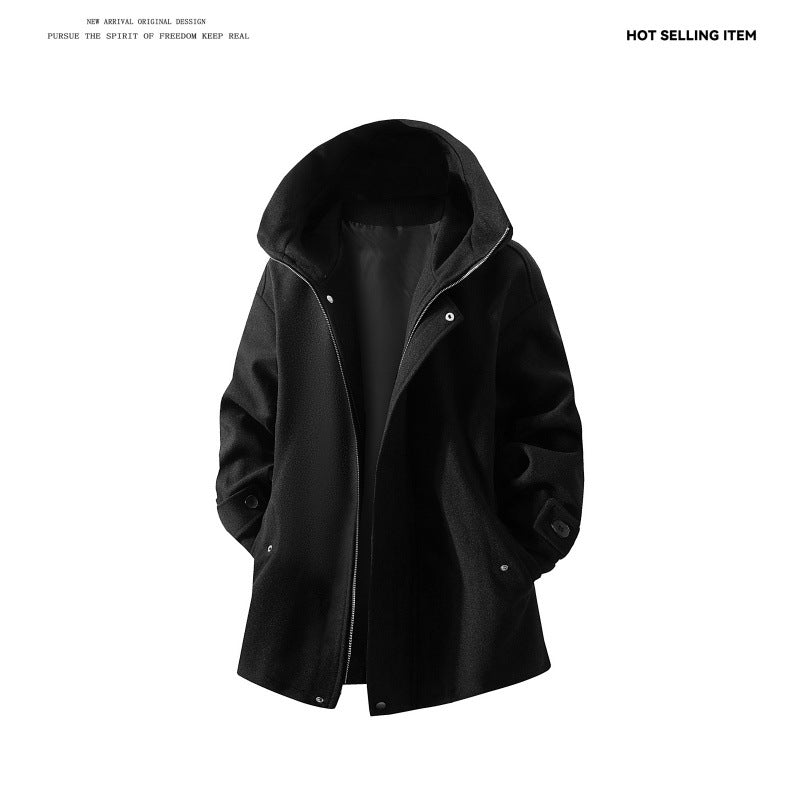 Herren nan Kapuzen-Mantel aus Wollmix mit Oversize-Schnitt und verdeckter Druckknopfleiste Echo Archiv