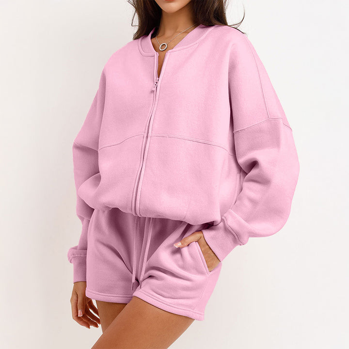 Damen nan zweiteiliges Sweat-Set mit oversized Reißverschluss-Jacke und elastischer Highwaist-Shorts Echo Archiv