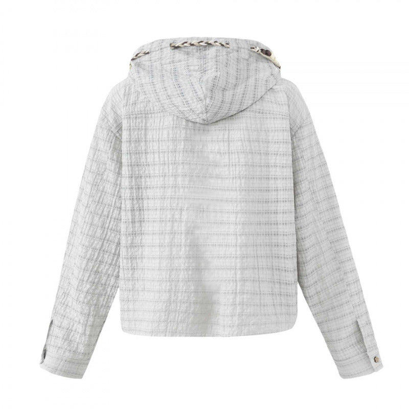 Damen Leichte Kapuzen-Blousonjacke aus strukturierter Baumwollmischung mit Knopfleiste und Zierkordel Echo Archiv