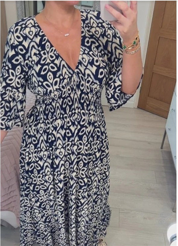 Damen Maxikleid mit V-Ausschnitt und weit ausgestellten Ärmeln Echo Archiv
