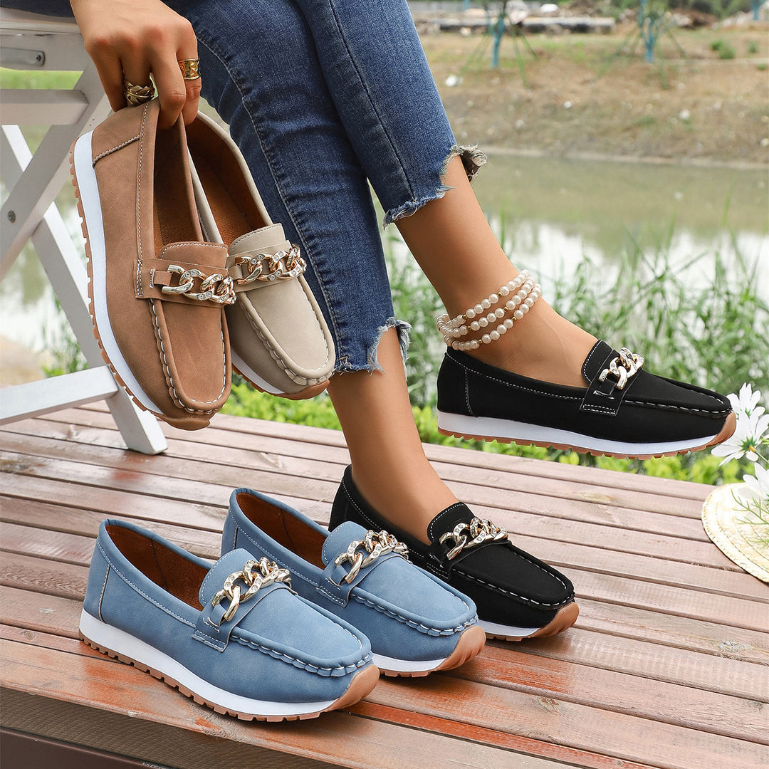 Damen Casual-Plateau-Loafer im Mokassin-Stil mit glitzernder Kettendekor und profilierter Gummisohle Echo Archiv