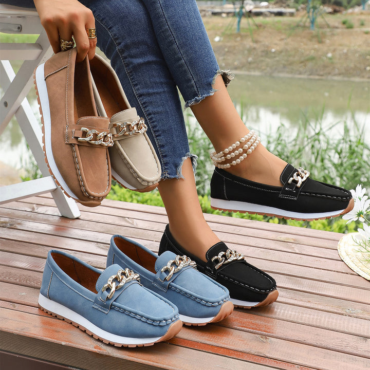 Damen Casual-Plateau-Loafer im Mokassin-Stil mit glitzernder Kettendekor und profilierter Gummisohle Echo Archiv