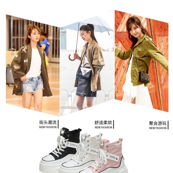 Damen nan Plateau-Sneaker mit hohem Schaft, Schnürung und Schmetterling-Brosche Echo Archiv