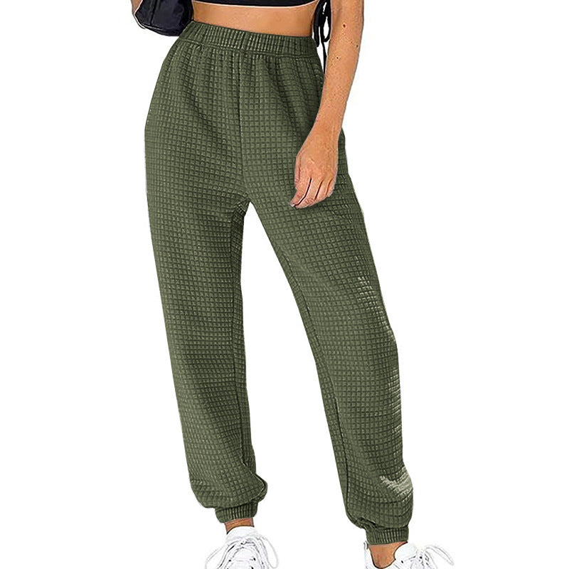 Damen Waffelstrick-Jogginghose mit hoher Taille und elastischen Bündchen Echoarchiv